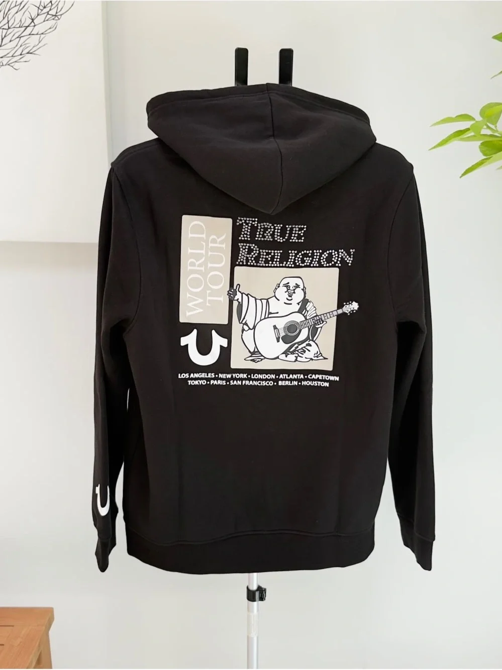 True Religion Black Zip Hoodie with Chest World Tour Patch
